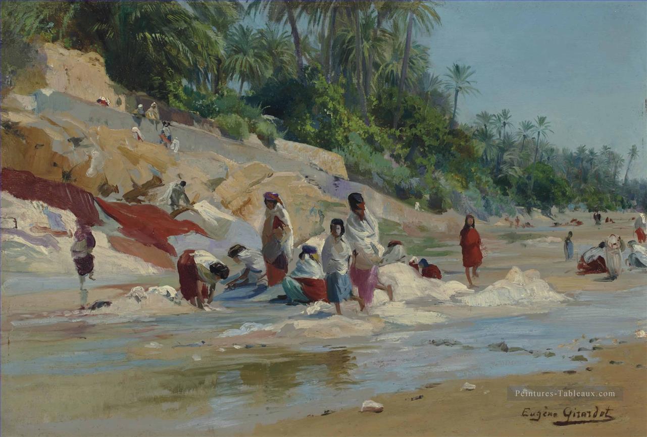 Les LAVANDIERES au bord de Oued Eugène Girardet orientaliste Peintures à l'huile